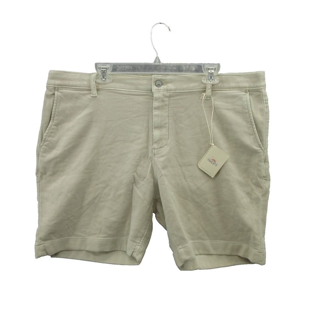 Faherty Men's Chino Shorts 40 Stone Cotton Blend Stretch Terry 7" Soft Twill New